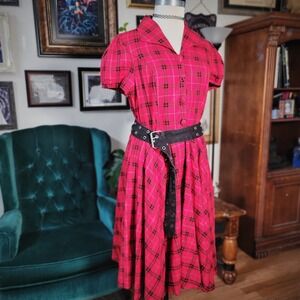 Magnolia Place Vintage Style Red Plaid Swing Dress Rockabilly Pinup 2XL NWT